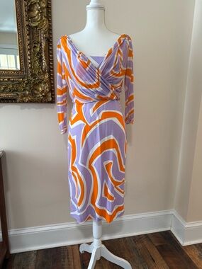 Emilio Pucci Lavender & Orange Swirl Midi Dress